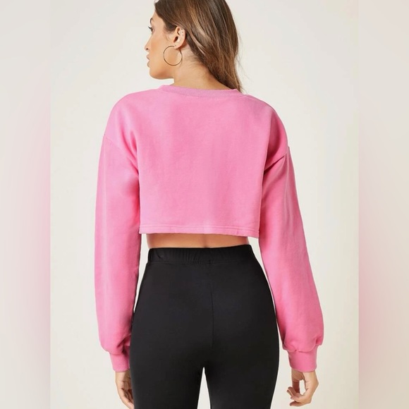 SHEIN BASICS Cotton Drop Shoulder Crop Pullover in Pink - Picture 3 of 5